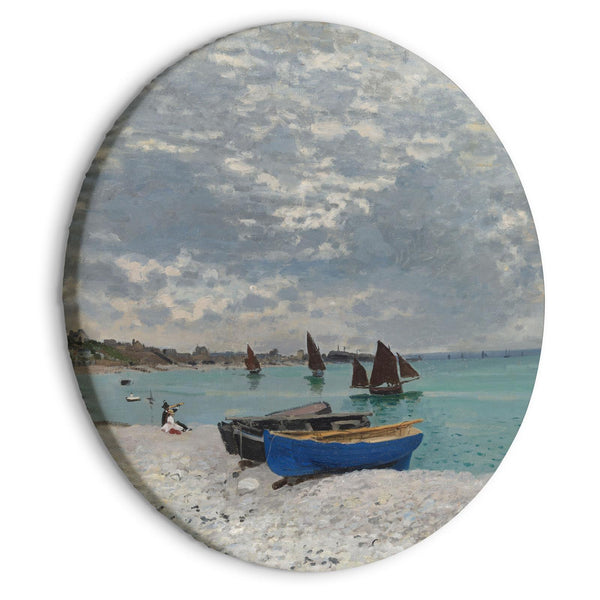 Round Canvas Print - Sainte-Adresse Beach Claude Monet - Boats on the Seashore