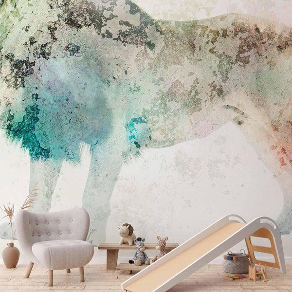 Wall Mural - King of the animals - lion on a solid textured background with coloured accent