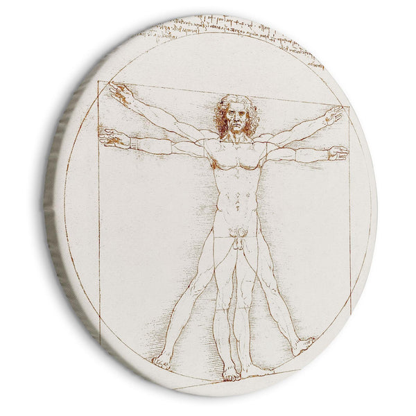 Round Canvas Print - Vitruvian Man by Leonardo Da Vinci - A Drawing of the Proportions of a Man’s Body