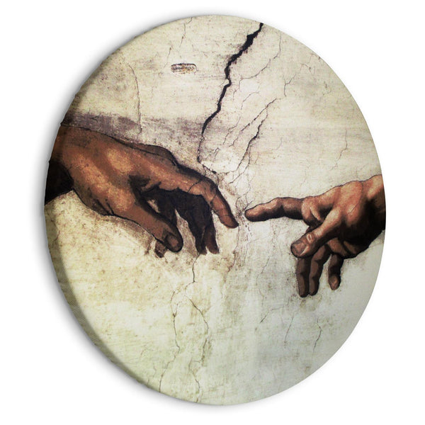 Round Canvas Print - The Creation of Adam - hands from a fresco by Michelangelo