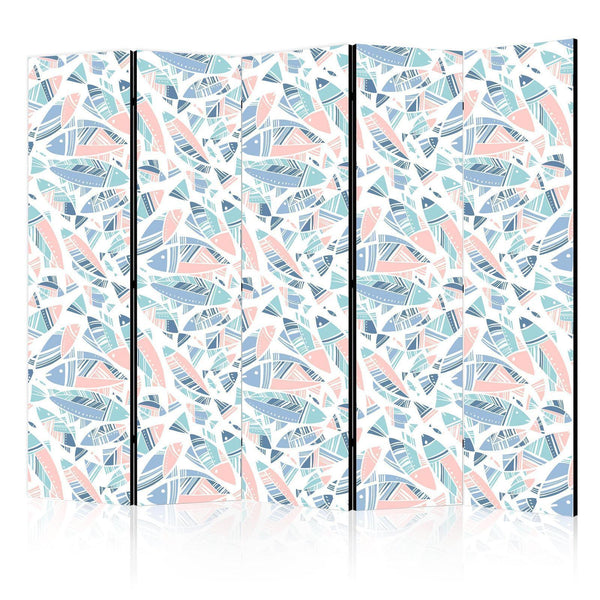 Room Divider - Fish in Minimalist Style - Fish in Aztec Style in Pastel Color Tones on a White Background