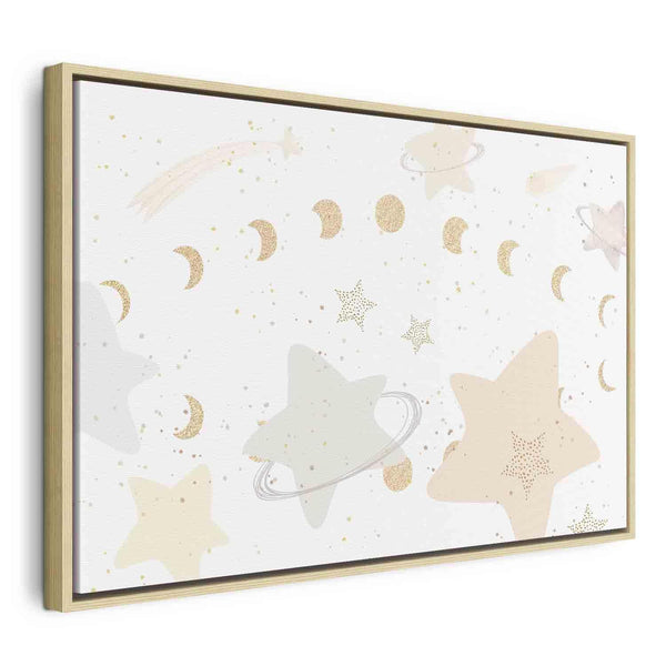 Canvas Print - Fairy-Tale Galaxy - Phases of the Moon in Yellow Tones Among Stars in Beige and Ash Colors with Stardust