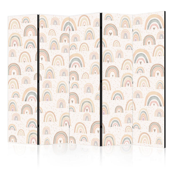 Room Divider - Spring - Pastel Rainbows on a Rainy Day with Hearts