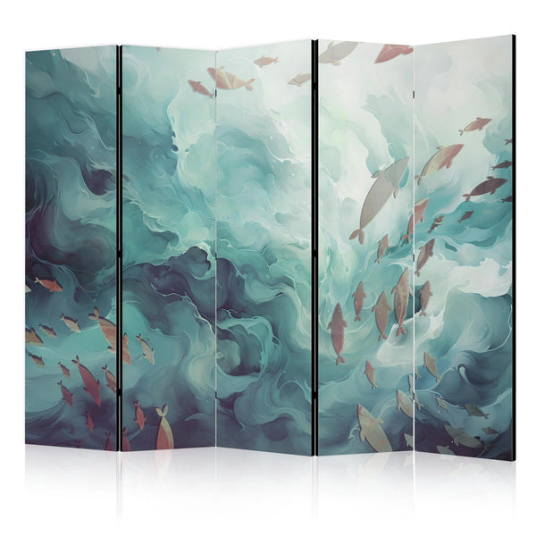 Room Divider - Three Schools of Fish - Fish in Muted Colors Swimming in Groups in Oceanic Depths