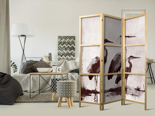 Japanese Room Divider - Herons painted with ink