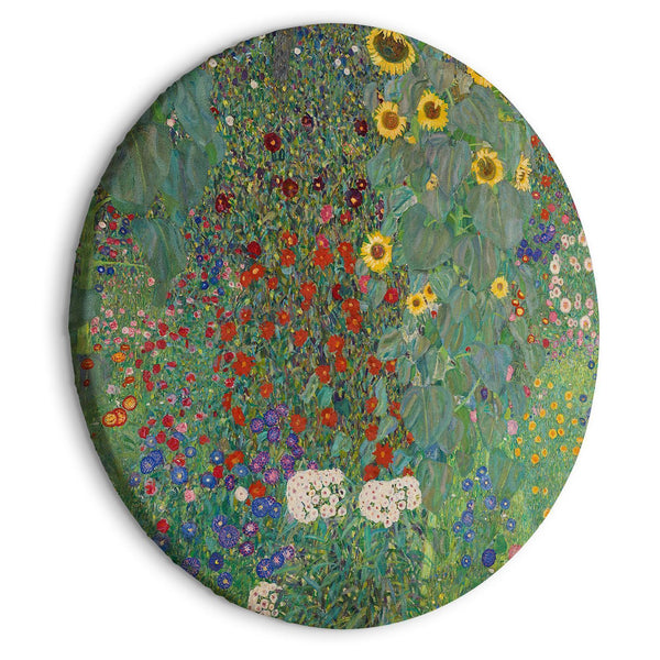 Round Canvas Print - Round Country Garden With Sunflowers Gustav Klimt - Multi-Colored Flowers