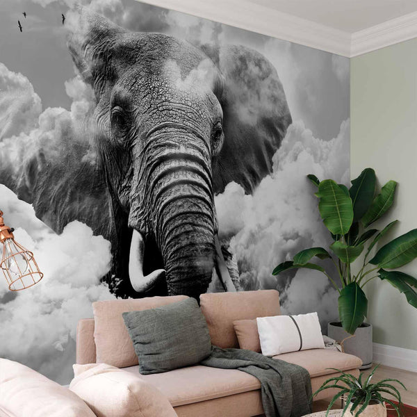 Wall Mural - Elephant in the Clouds (Black and White)