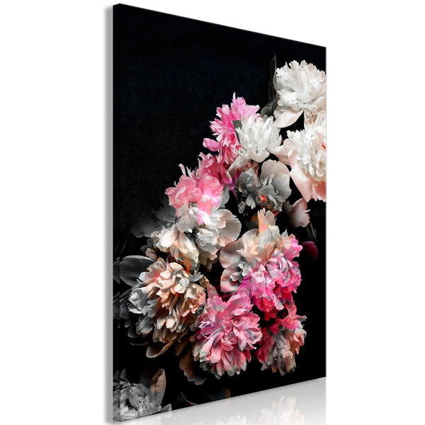Canvas Print - Peony Charm (1-part) - Colorful Bouquet on Black Background