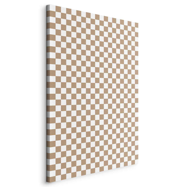 Canvas Print - Checkerboard Pattern - Brown-White Grid with a Subtle Noise