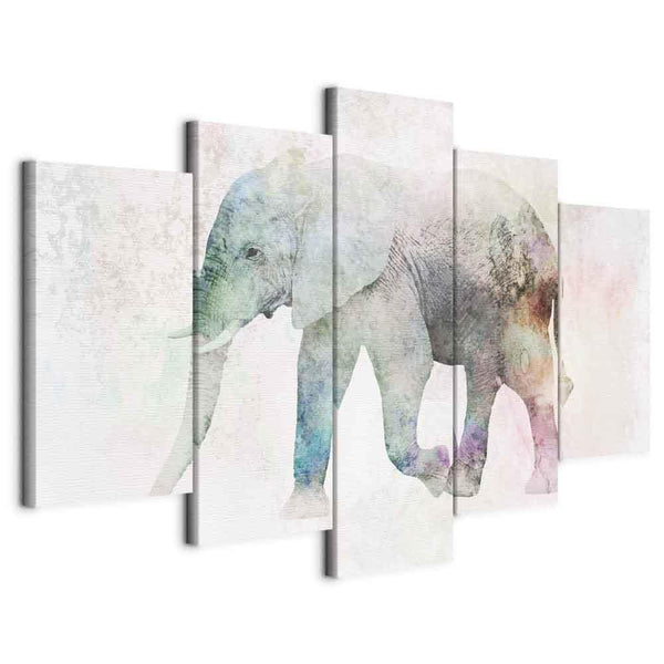 Canvas Print - Painted Elephant (5 Parts) Wide
