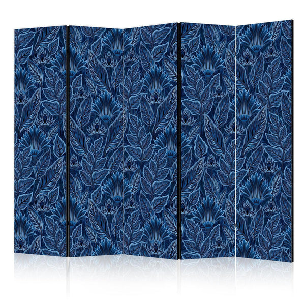 Room Divider - Dense Vegetation - Botanical Patterns in Illustrative Style Blue