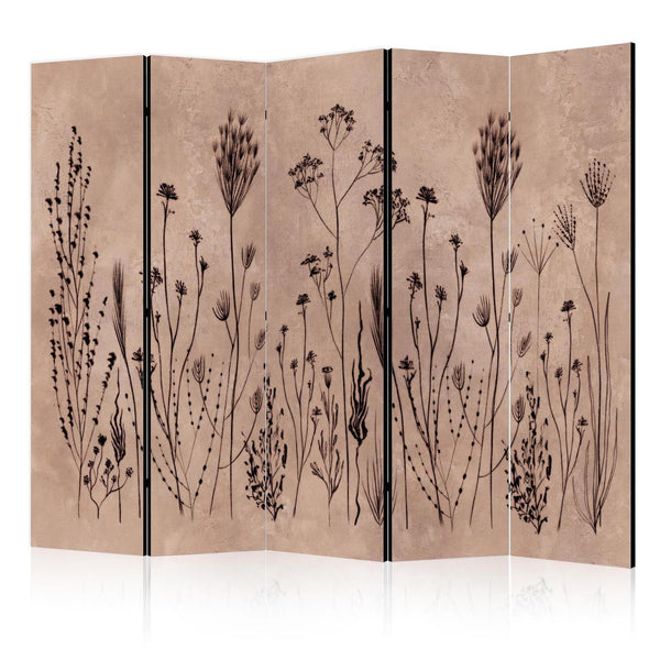 Room Divider - Plant Vintage - Delicate Field Flowers on a Background in Lime Wash Technique