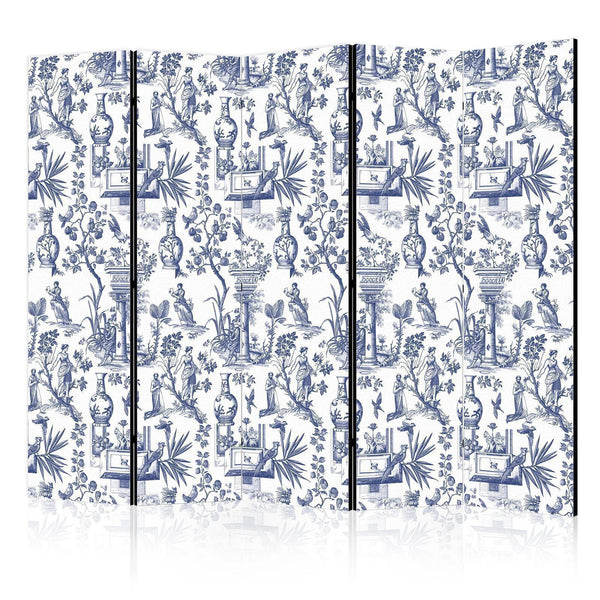 Room Divider - Rome and Botany - Blue Pattern with a Greek and Plant Motif