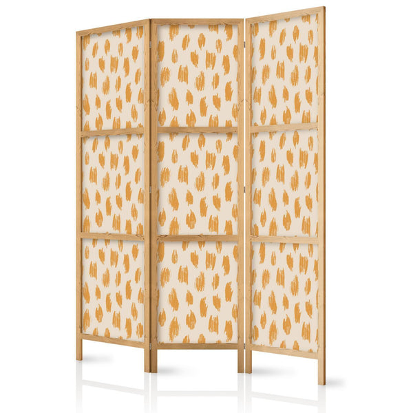 Japanese Room Divider - Drawn Pattern in Dots and Spots - in Shades of Orange and Ecru