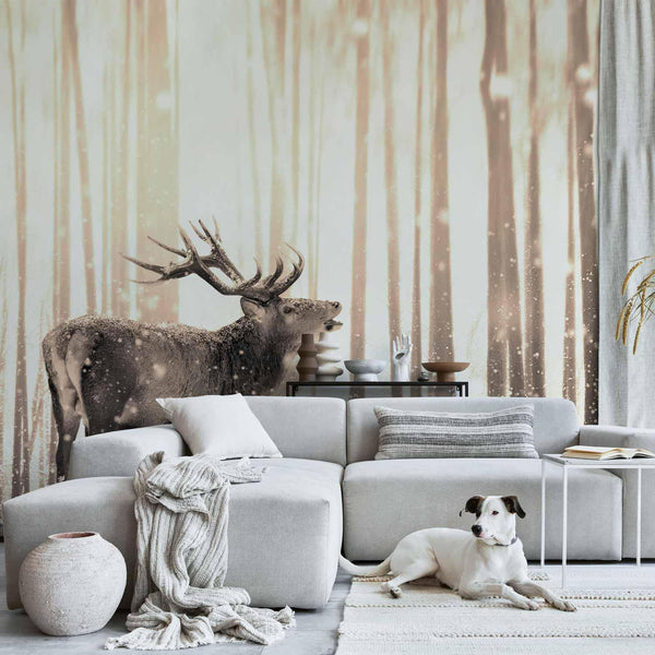 Wall Mural - Deer in the Snow (Sepia)
