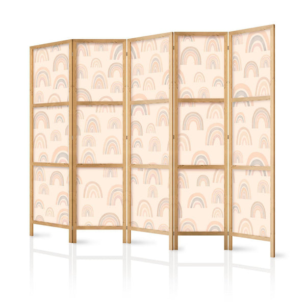 Japanese Room Divider - August Sky - Rainbows of various sizes in muted colors