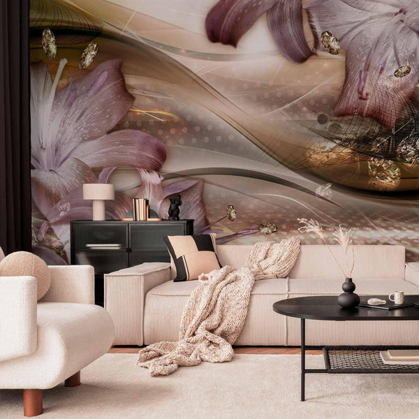Wall Mural - Lilies on the Wave (Brown)