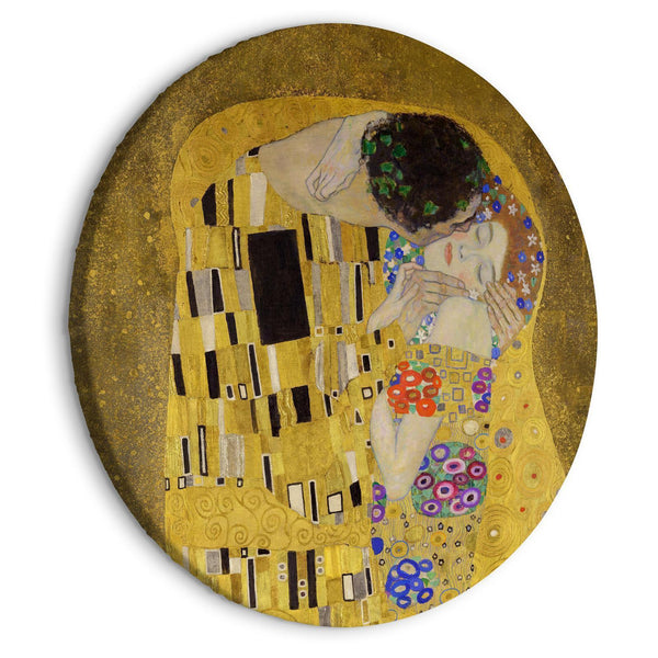 Round Canvas Print - Kiss - Gustav Klimt - A Couple in Love in a Passionate Embrace