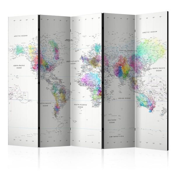 Room Divider - White-colorful world map