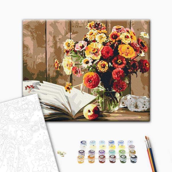 Paint By Numbers Kit - Still life with a book and flowers