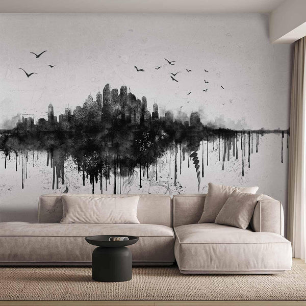 Wall Mural - Big city - abstract city skyline in black watercolour style