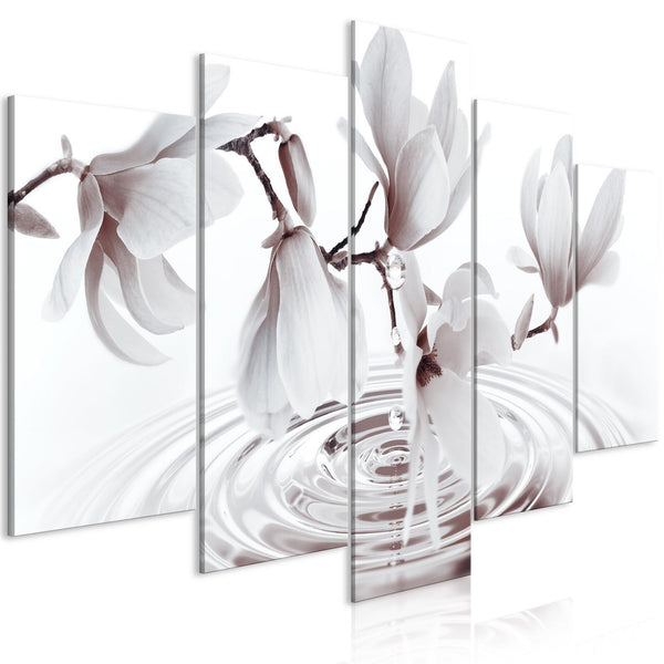 Canvas Print - Magnolias over Water (5 Parts) Wide Grey