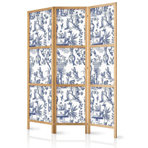 Japanese Room Divider - Rome and Botany - Blue Pattern with Greek and Plant Motif
