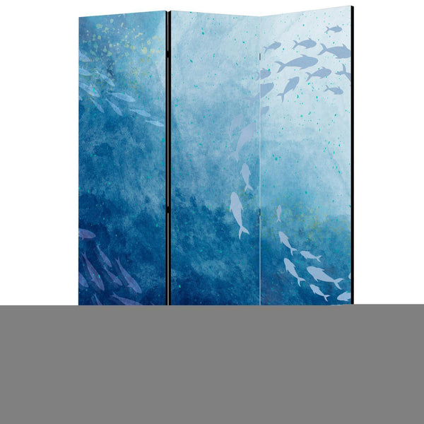 Room Divider - Schools of Fish - Luminous Clusters of Fish in Blue Hues Amidst the Sea Depths