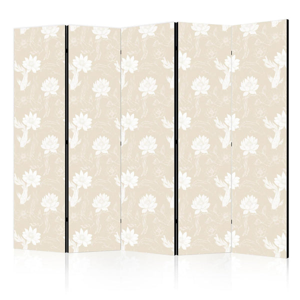 Room Divider - Fish and Water Lilies - Bright Oriental Fish Swimming Among Water Flowers on a Delicate Sand-Beige Background