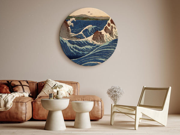 Round Canvas Print - Woodcut Utagawa Hiroshige - Great Blue Wave