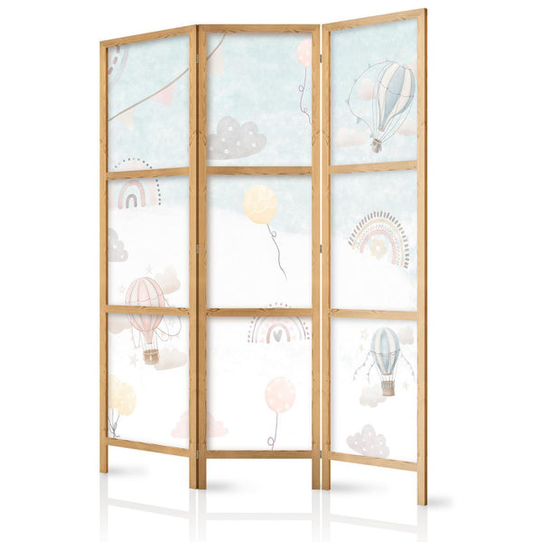 Japanese Room Divider - Balloons in the Sky - Balloons in Pastel Colors Flying Through a Cloudy Sky - Among Rainbows and Stars