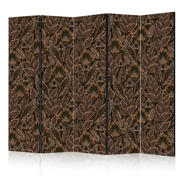 Room Divider - Dense Vegetation - Botanical Patterns in Illustrative Style Brown