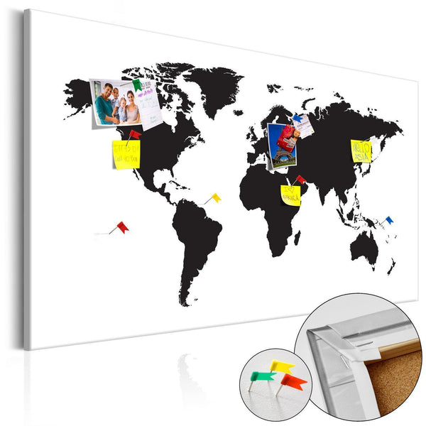 Decorative Pinboard - World Map: Black & White Elegance