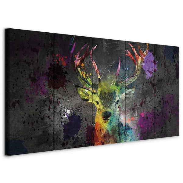 Canvas Print - Rainbow Deer (5 Parts) Narrow