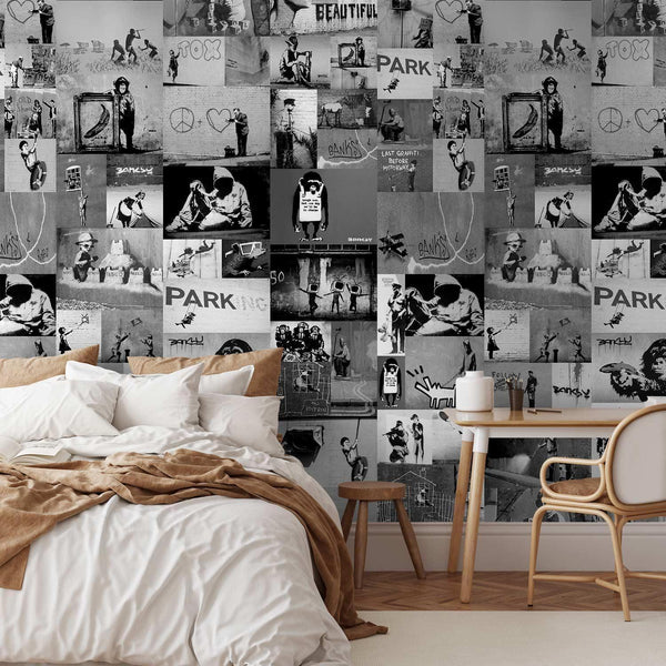 Wallpaper - Banksy - grey collage