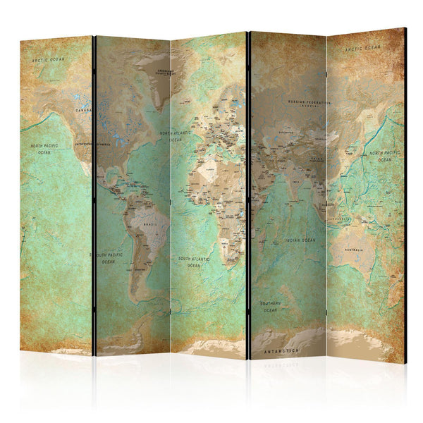 Room Divider - Turquoise World Map