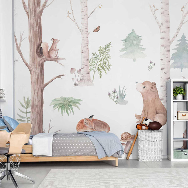 Wall Mural - Subtle Illustration With Forest Animals