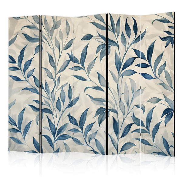 Room Divider - Leaves in Blue Colors - Delicate Botanical Motif