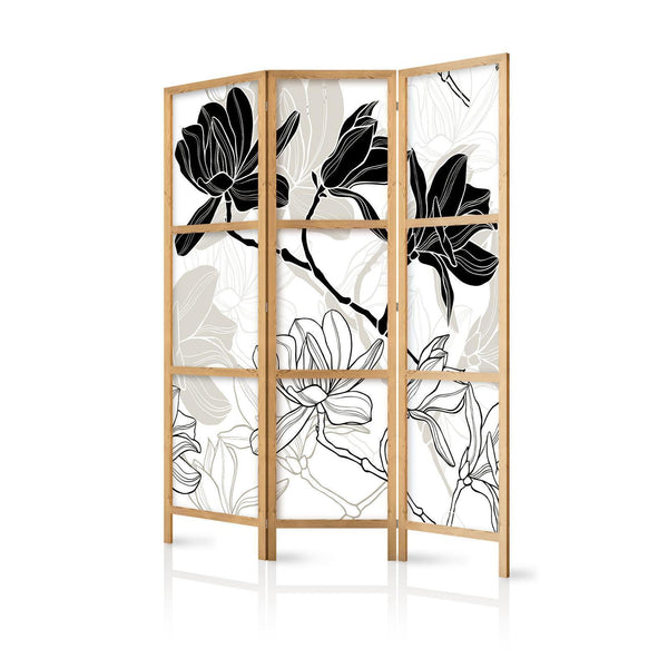 Japanese Room Divider - Black and White Flowers I