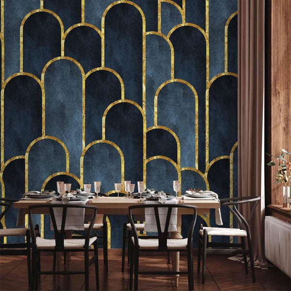 Wall Mural - Gold and Navy Blue Pattern
