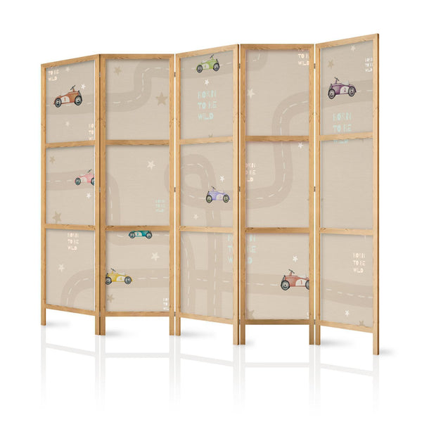 Japanese Room Divider - Cloudy Night Sky - Moons in browns and beiges among numerous clouds and stars on a light background