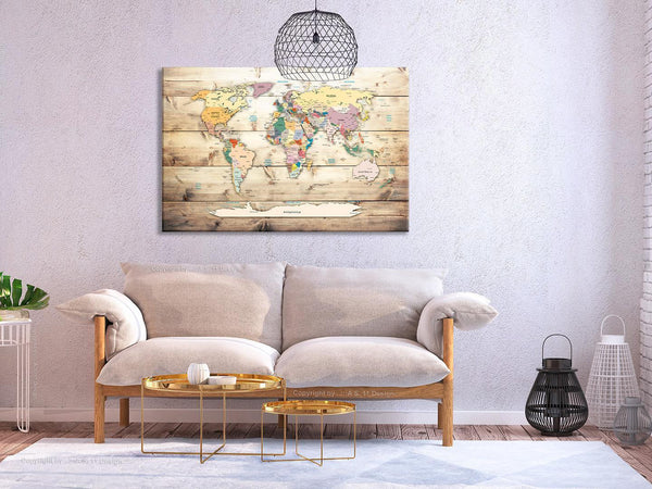 Decorative Pinboard - World Map: Wooden Oceans