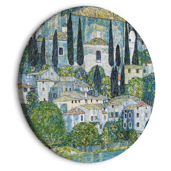 Round Canvas Print - Church in Cassone Gustav Klimt - German Architecture by the River