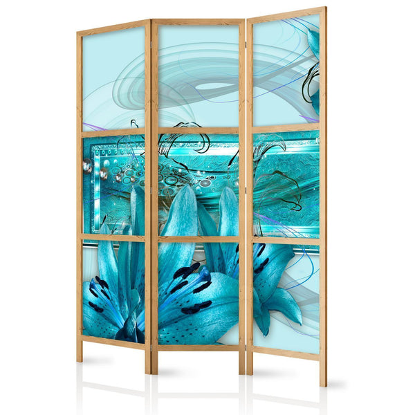 Japanese Room Divider - Lilies in Pale Blue I