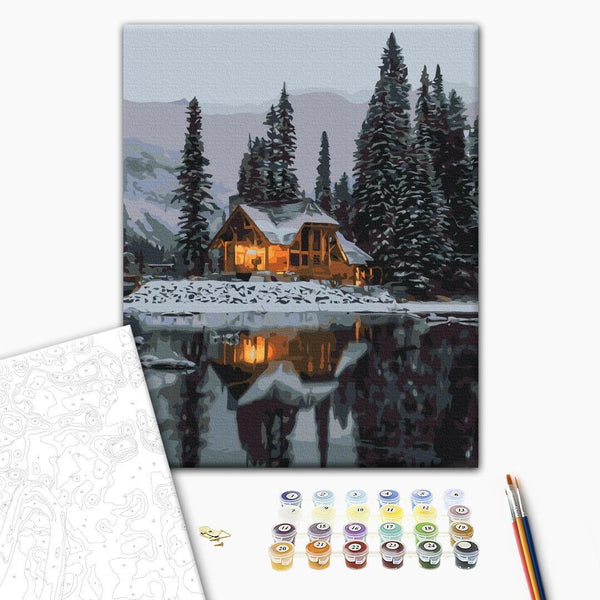 Paint By Numbers Kit - Snow-covered cottage in the mountains