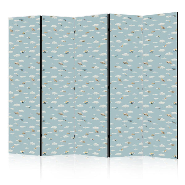 Room Divider - Illustration - Yellow-Blue Airplanes Against a Blue Sky