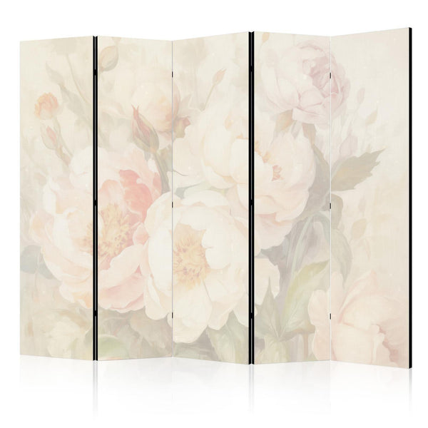 Room Divider - Blooming Peonies - Bright Large Flowers Enveloped in White Mist
