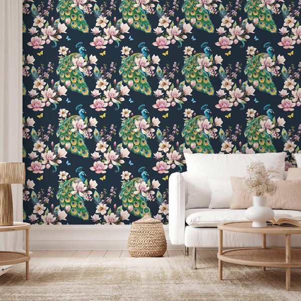 Wallpaper - Magnolias and Peacocks
