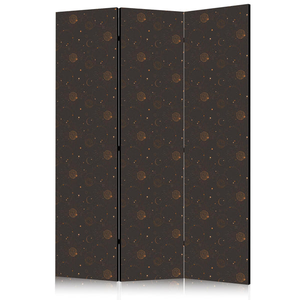 Room Divider - Night Sky - Artistic Composition of Suns and Planets on a Black Background
