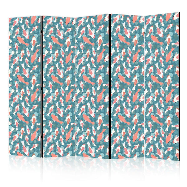 Room Divider - Oriental Pond - A Cluster of Japanese Fish Swimming in Crystal Clear Water with Glimmers of Light